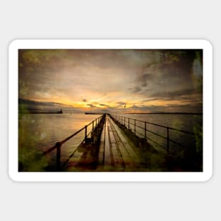 Sunrise over the Old Wooden Pier Sticker